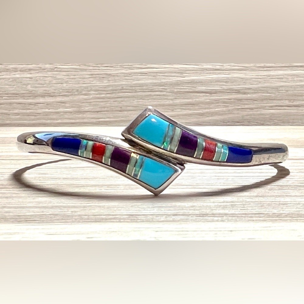 Sterling Silver Zuni Turquoise, Lapis, Spiny Oyster, Sugilite, & Opal Inlay Cuff